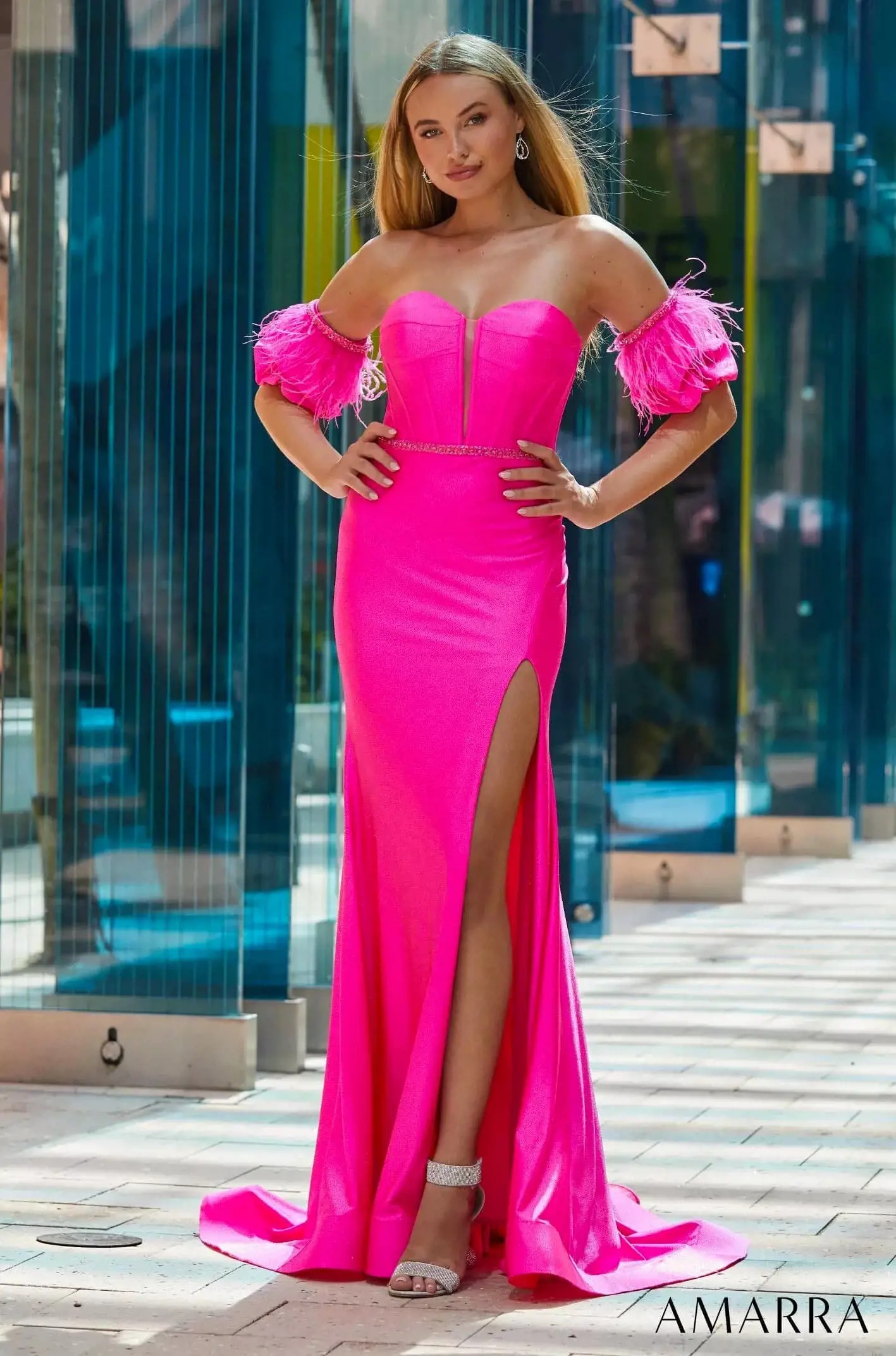 Model wearing a Amarra gown