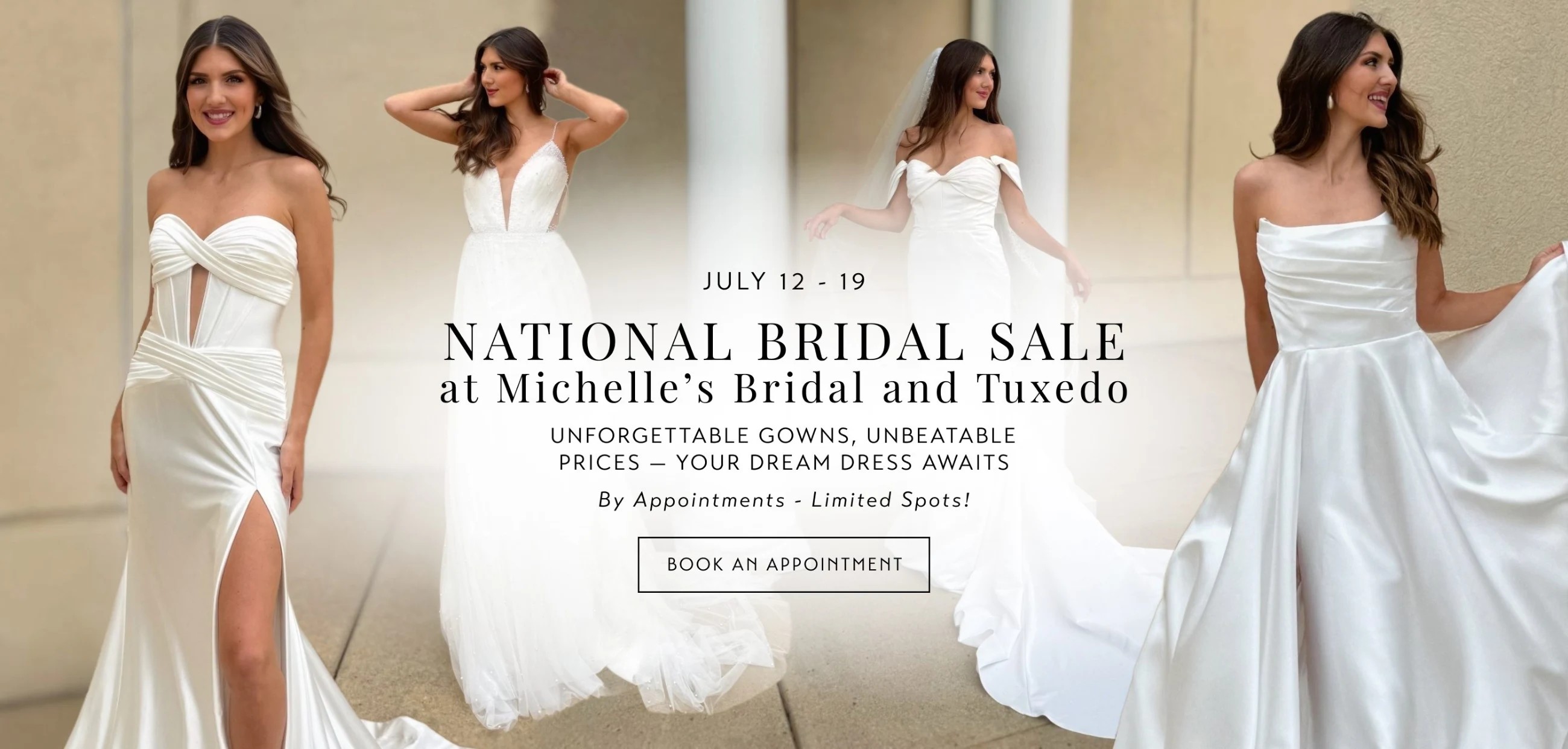 national brial sale july 12-19 at michelle's bridal and tuxedo