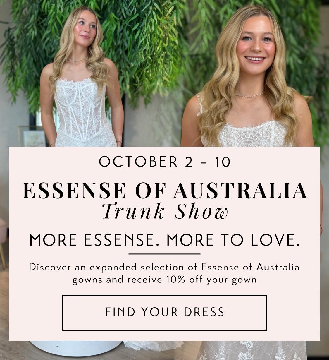 essense of australia trunk show banner october 2-10